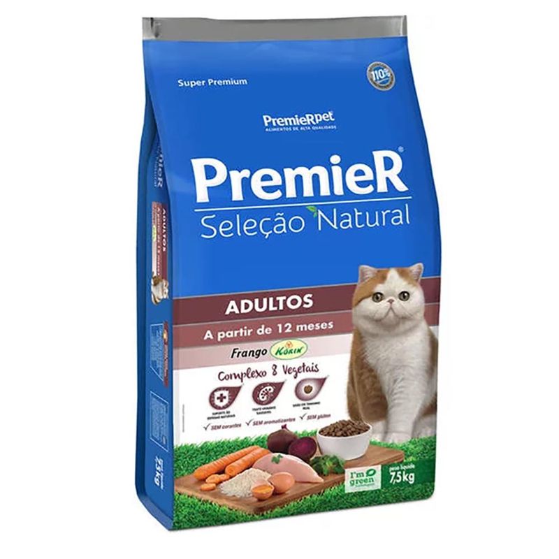 Foto-do-produto-Racao-Premier-Selecao-Natural-Gatos-Adultos-Frango-75kg-no-petshop-online-da-Tudo-de-Bicho
