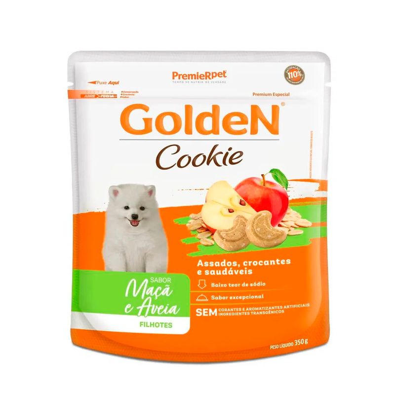 Foto-do-produto-Biscoito-Premier-Golden-Cookies-Caes-Filhotes-Maca-e-Aveia-350g-no-petshop-online-da-Tudo-de-Bicho