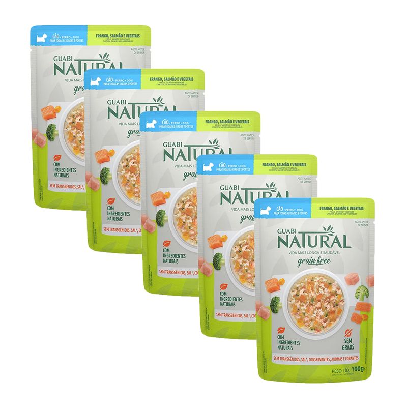 Foto-do-produto-Racao-Umida-Guabi-Natural-Grain-Free-Sache-Caes-Adultos-Salmao-e-Frango-100gr-com-5-Unidades-no-pet-shop-online-da-Tudo-de-Bicho