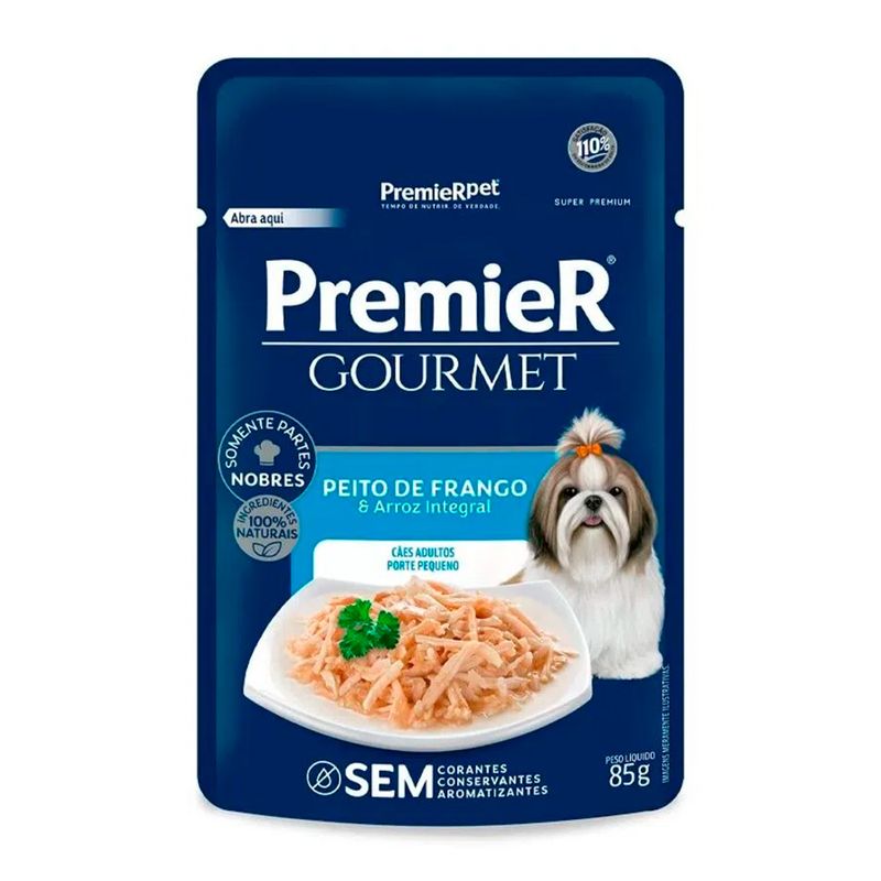 Foto-do-produto-Racao-Umida-Premier-Gourmet-Caes-Pequeno-Porte-Frango-E-Arroz-Integral-85g-no-pet-shop-online-da-Tudo-de-Bicho