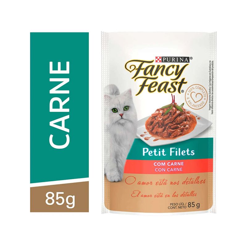 Foto-do-produto-Racao-Umida-Nestle-Purina-Gatos-Fancy-Feast-Petit-Filet-Carne-Sache-85g-no-pet-shop-online-da-Tudo-de-Bicho