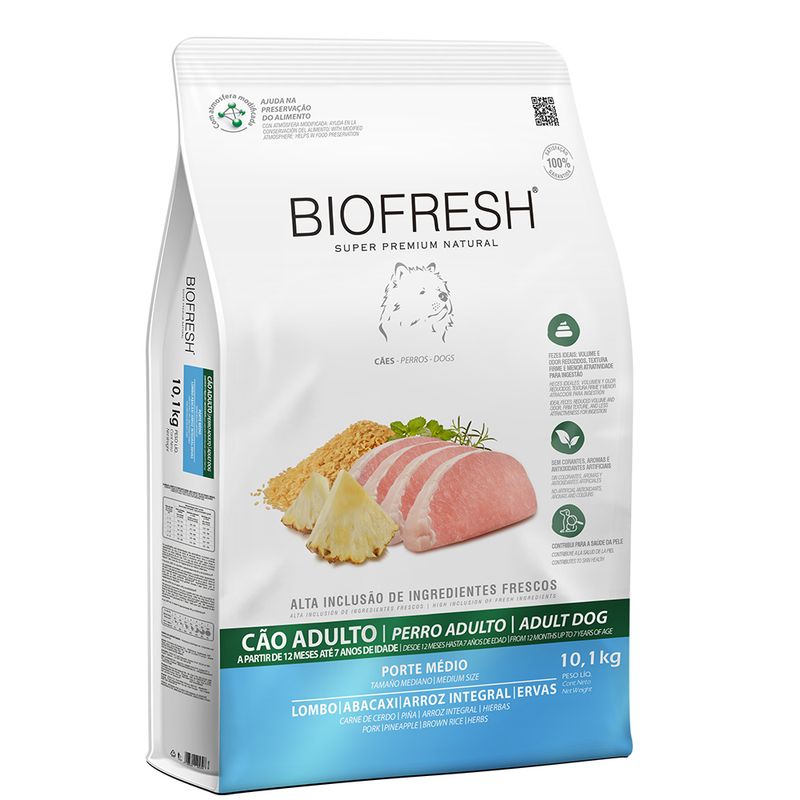 Foto-do-produto-Racao-Biofresh-Caes-Adultos-Racas-Medias-Lombo-e-Abacaxi-101-kg-no-pet-shop-online-da-Tudo-de-Bicho