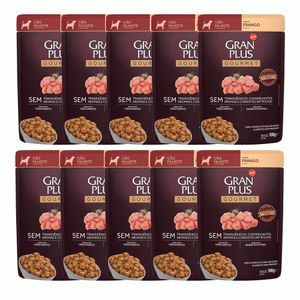 KIT 10 Rações Úmidas Gran Plus Sachê Cães Filhotes Frango