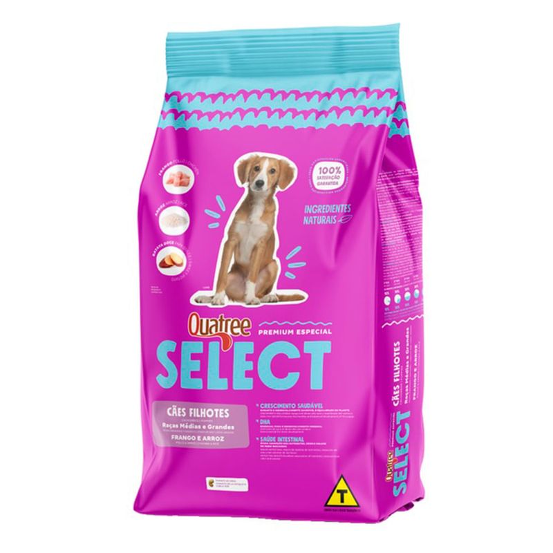 Foto-do-produto-Racao-Quatree-Select-Caes-Filhotes-Racas-Medias-e-Grandes-Frango-e-Arroz---20kg-no-petshop-online-da-Tudo-de-Bicho