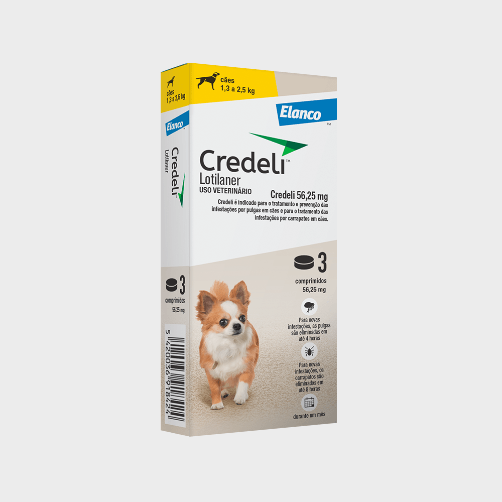 Credeli Cães 1,3 a 2,5kg 56,25mg Elanco 3 comprimidos Antipulgas e Carrapatos