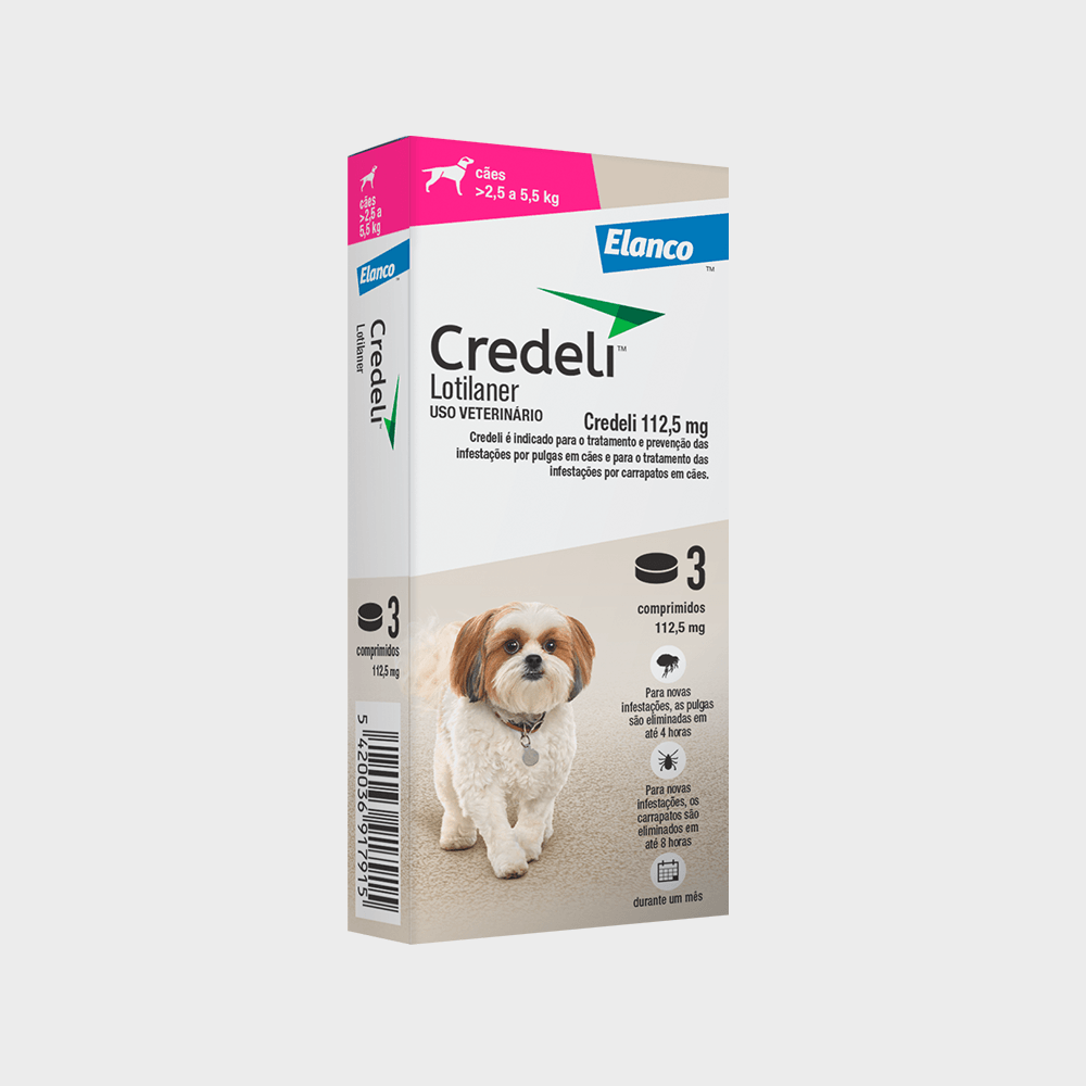 Credeli Cães 2,5 a 5,5g 112,5 mg Elanco 3 comprimidos Antipulgas e Carrapatos