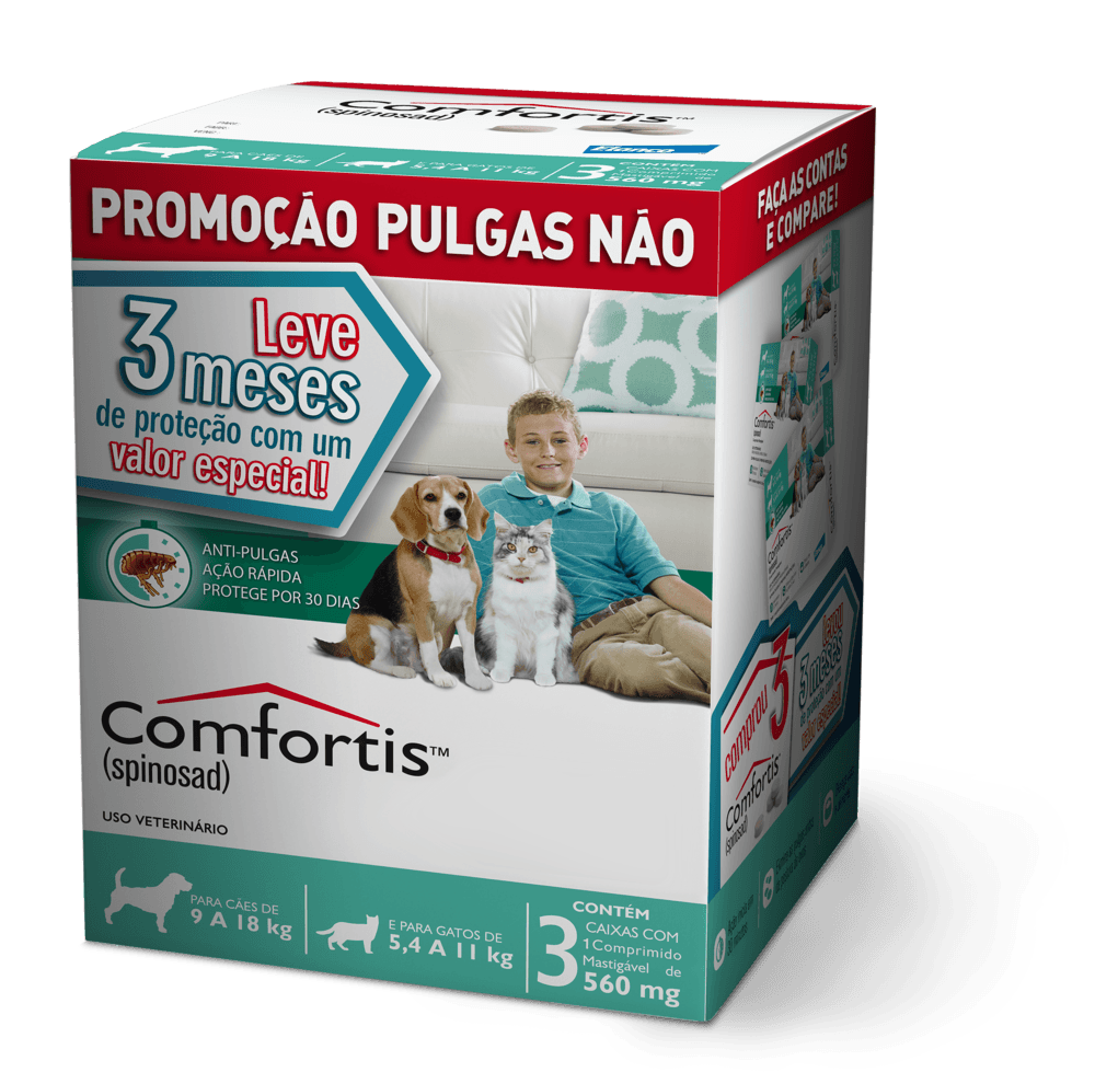 COMFORTIS M 560mg - para cães de 9 a 18kg e gatos de 5,5 a 11Kg - Caixa c/3
