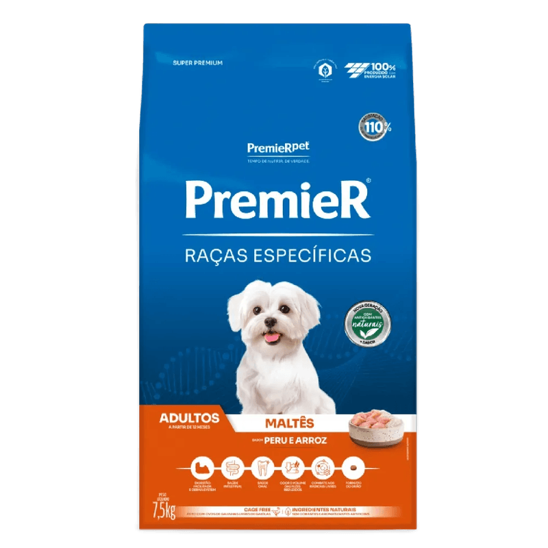 Racao Premier Racas Especificas Maltes Adultos 7.5kg frente