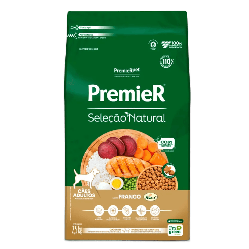Racao-Premier-Selecao-Natural-Caes-Adultos-Frango-Korin-2.5kg-frente