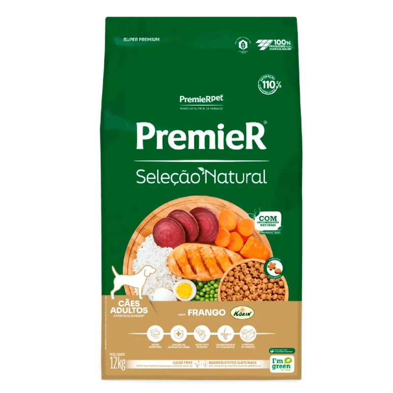 Racao Premier Selecao Natural Caes Adultos Frango Korin 12kg frente