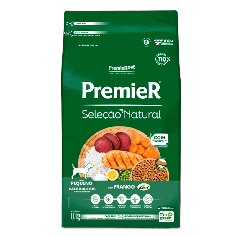 Racao-Premier-Selecao-Natural-Caes-Adultos-Racas-Pequenas-Frango-1kg-frente