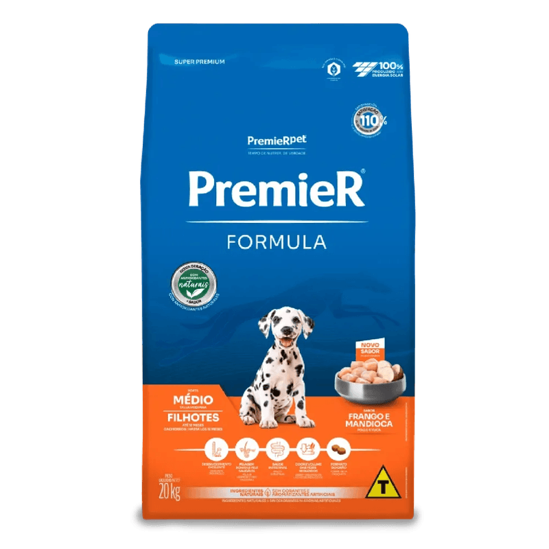 Racao Premier Formula Caes Filhotes Racas Medias Frango 20kg frente