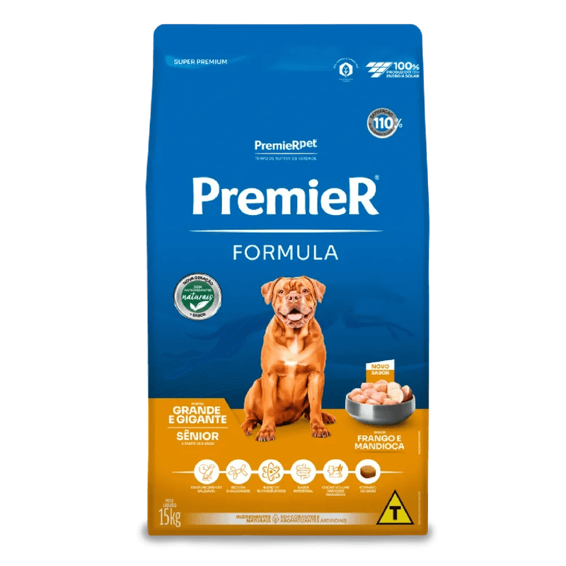 Racao Premier Formula Caes Senior Racas Grande e Gigante Frango 15kg frente