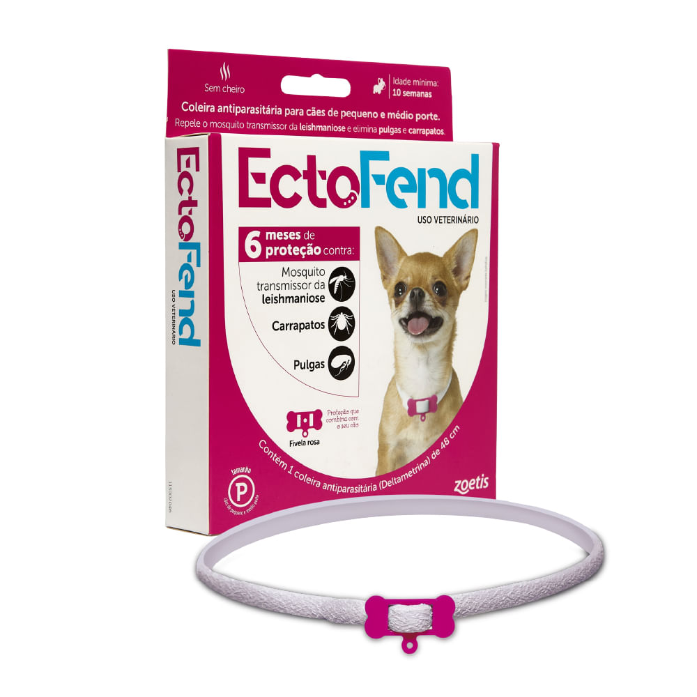 Coleira Antiparasitária EctoFend 48cm para Cães de Pequeno e Médio Porte -  Rosa