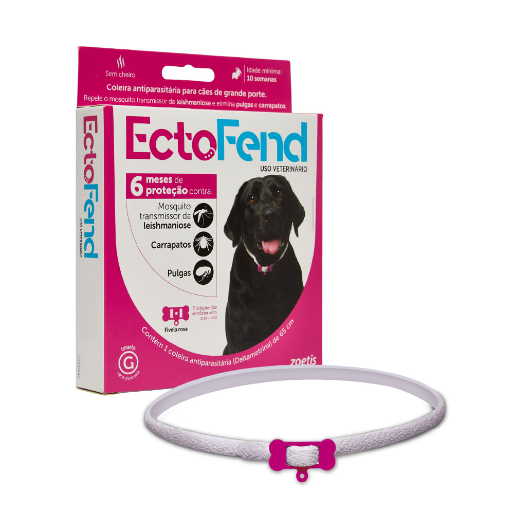 Coleira Antiparasitária EctoFend 65cm para Cães de Grande Porte -  Rosa