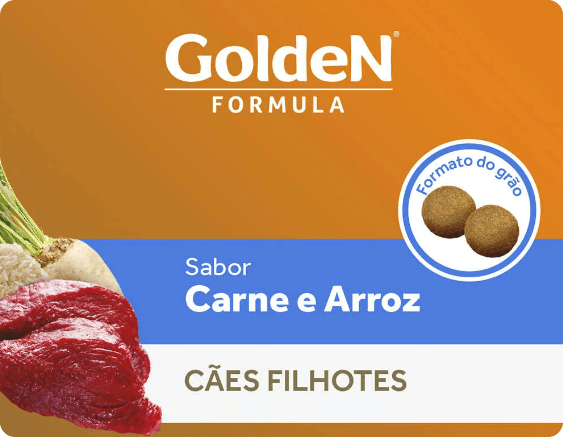 Banner sobre o formato do grão da Ração Premier Golden Fórmula para Cães Filhotes de Porte Médio e Grande Carne e Arroz