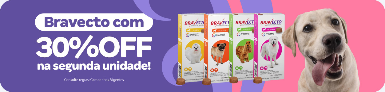 30%OFF na 2ª unidade de Bravecto